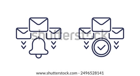 email alert line icons on white, vector