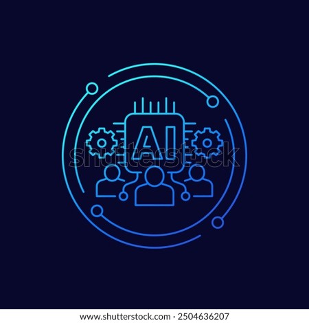 Human-AI interaction icon, Artificial intelligence technology, linear vector design