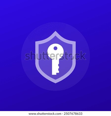 Cybersecurity, data protection icon with shield and key, transparent design