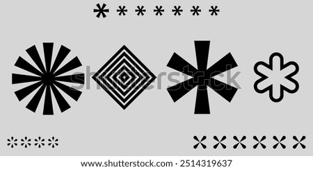 geometric abstract shapes, asterisks icons, vector graphic elements