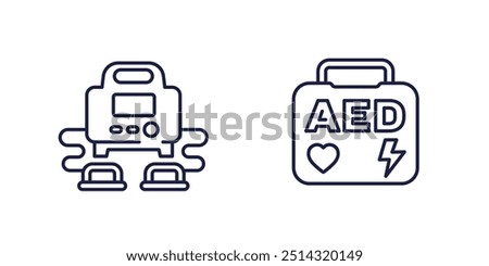 Defibrillator, cpr and AED line icons