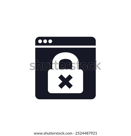 blocked website icon, no access to a web page, vector pictogram on white