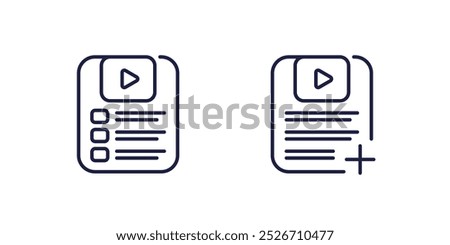 video playlist line icons on white, vector