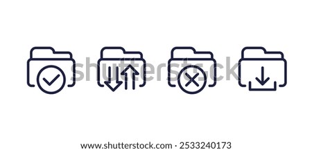 upload files to folder, backup line icons, download folder vector pictogram