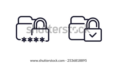 locked folder with password line icons