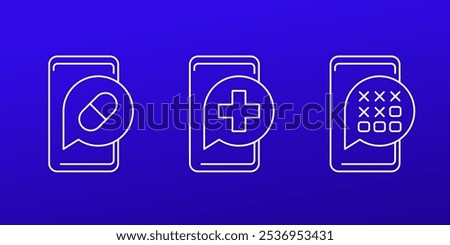 pill reminder app icons, line vector design