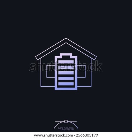 home battery, backup system icon with a house, vector