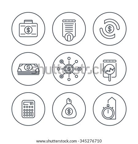 finance, investments, investment analysis, line icons in circles, vector illustration