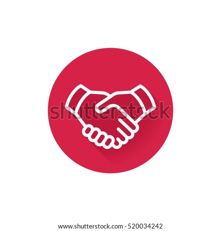handshake line icon, deal, partnership, agreement, shaking hands round red flat pictogram on white