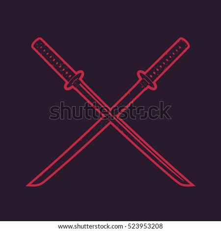 Crossed Traditional Japanese Swords, Katana, With Red Outline Stock ...