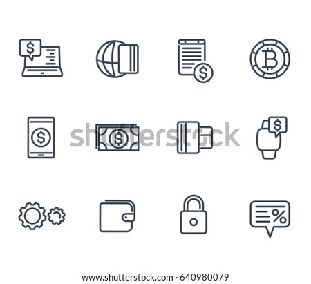 Payment methods and internet banking icons set in linear style