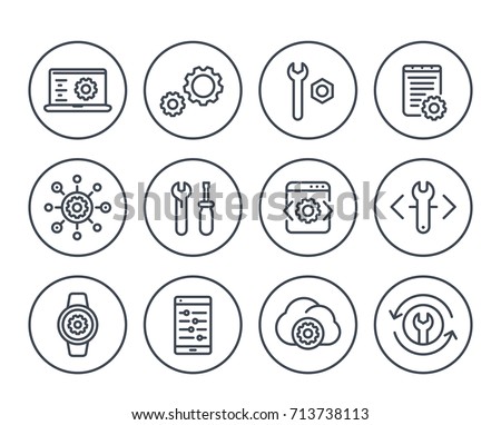 development, engineering, configuration line icons for apps and web