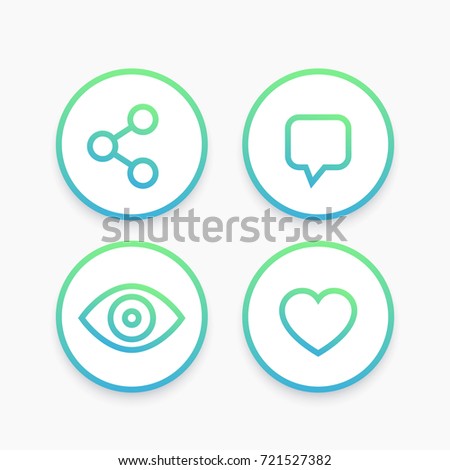 View, share, like, comment line icons in circles