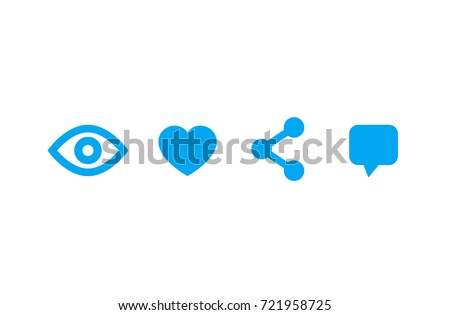 View, like, share, comment icons on white