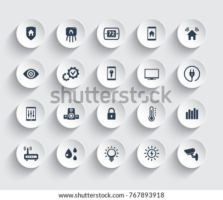 Smart house automation system icons set
