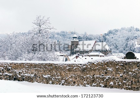 Brasov\'s Black Church covered by fresh snow, Romania