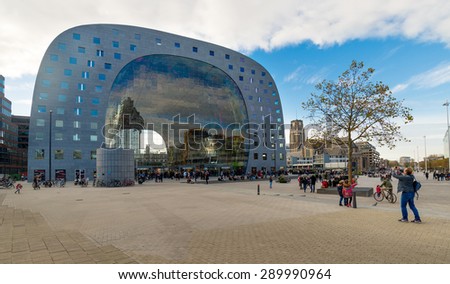 ROTTERDAM, THE NETHERLANDS - NOVEMBER 9, 2014: Exterior view of the new Market Hall, located in the Blaak district.