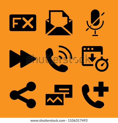 communication, dollar, telephone, forward, voucher and laptop icon vector set. Flat vector design with filled icons. Designed for web and software interfaces