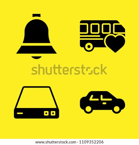 router, notification, bus and sedan vector icon set. Sample icons set for web and graphic design