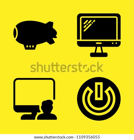 monitor, zeppelin, computer and power button vector icon set. Sample icons set for web and graphic design