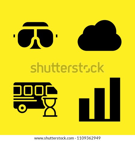 bar chart, googles, cloud computing and bus vector icon set. Sample icons set for web and graphic design
