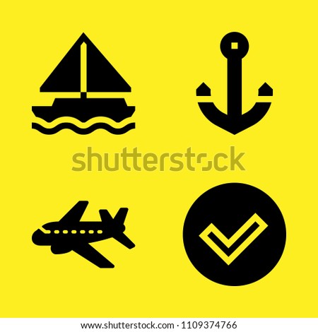 anchor, aeroplane, checked and sailboat vector icon set. Sample icons set for web and graphic design