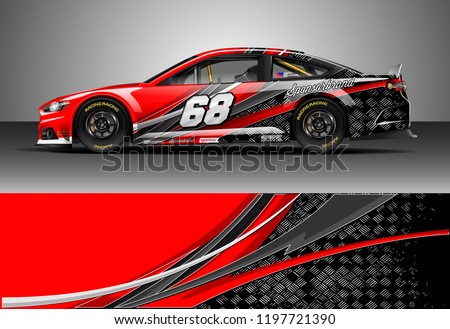 Car wrap design vector. Graphic abstract stripe racing background kit designs for wrap vehicle, race car, nascar car, rally, adventure and livery