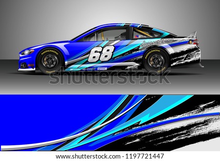 Car wrap design vector. Graphic abstract stripe racing background kit designs for wrap vehicle, race car, nascar car, rally, adventure and livery