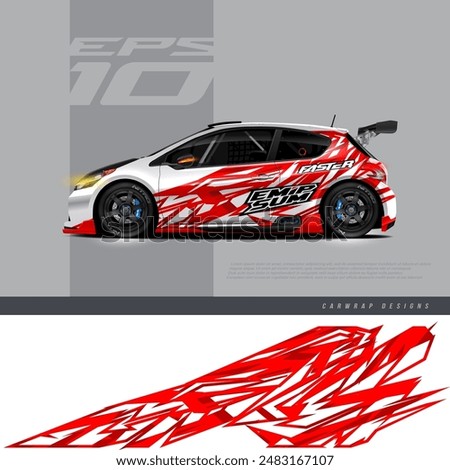 Racing car wrap design vector. Graphic abstract stripe racing background kit designs for wrap vehicle, race car, rally, adventure and livery