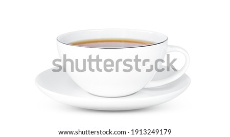 Similar – Image, Stock Photo White tea cup and saucer with a pattern for drink on white background. Ceramic coffee cup or mug close up. Mockup classic porcelain utensils. copy space