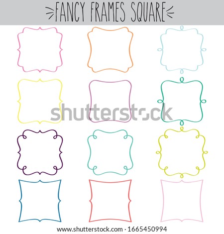 Fancy decorative blank square frames single line border colored outline label, Classic vintage curvy  doodle clear stickers, Pretty greeting tag Invitation, Retro empty logo 商業照片 © 
