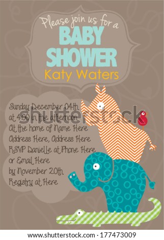 Baby Shower Invitation Template Animal Tower Tan