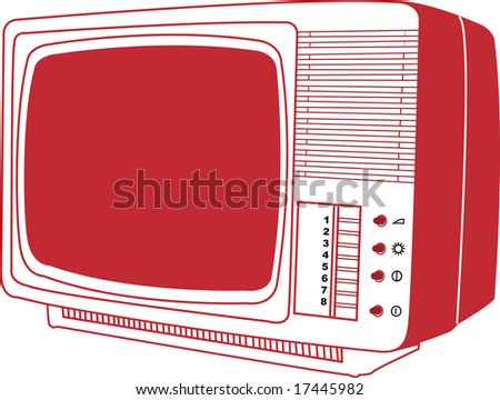 Red old TV on white background