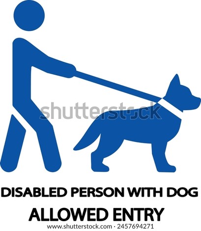 Icon allowed entry for a disabled person with a dog or with a service dog icon dark blue silhouette of a person with a dog on a leash on a white background Vector