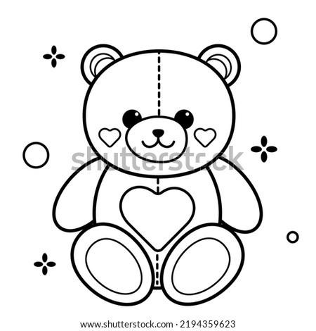 Teddy Bear isolated on white background. Black White vector page for children. 
Cute bear, children's drawing, cute teddy bear icon flat illustration.