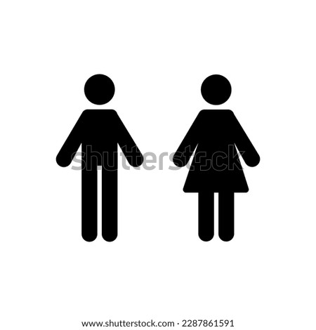Man and woman icon vector illustration isolated on white background. Symbol silhouette male and female. WC toilet icon in trendy flat style. Toilet sign, restroom, pictogram. Black and white.