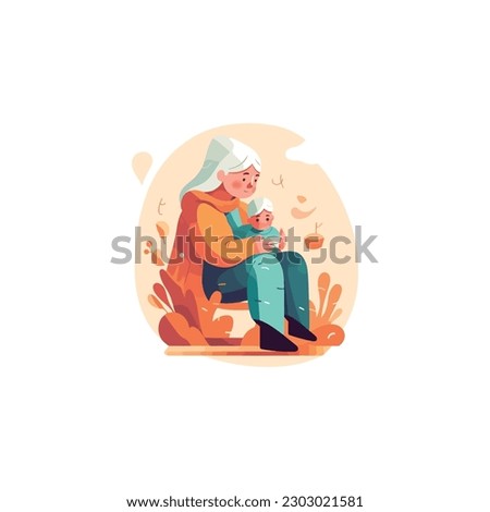 illustration of Grandmother holding grandson in her lap.
