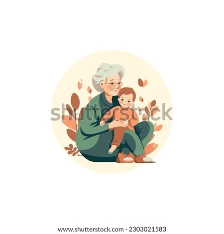 illustration of Grandmother holding grandson in her lap.