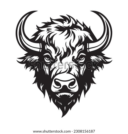 head Bison logo template. Vector black color illustration . Isolated on white