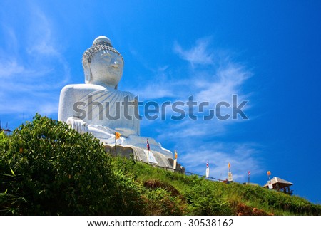 The 45-meter big jade Buddha image on top of the hill - a perfect place for spotting view of Phuket