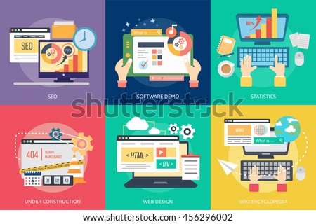 Creative Process Conceptual Design | Set of great flat icons with style long shadow icon and use for Business, Creative Idea, Concept, Marketing and much more