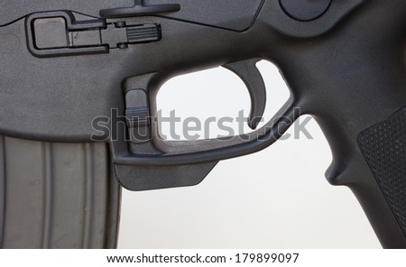 Trigger, magazine and pistol gripo on a modern semi automatic rifle
