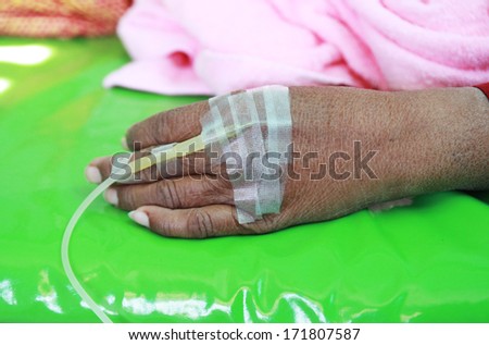 Patient\'s hand with an intravenous drip