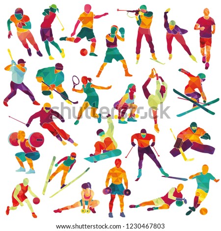 Large set with athletes. Sport, winter sport. Hockey, biathlon ...