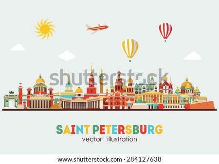 Saint Petersburg detailed skyline. Vector illustration