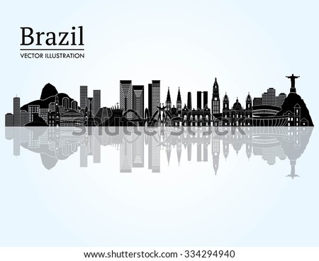 Brazil famous monuments skyline. Vector illustration