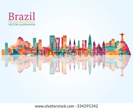 Brazil famous monuments skyline. Vector illustration