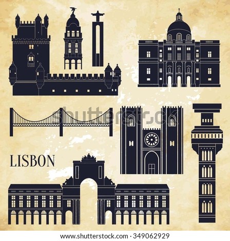 Lisbon detailed monuments. Vector illustration