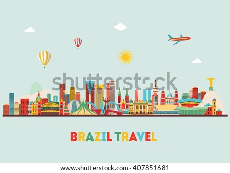 Brazil famous monuments skyline. Vector illustration