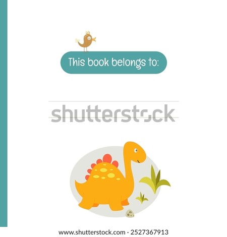 Kids book page Belongs to template with Dinosaur. Vector illustration.